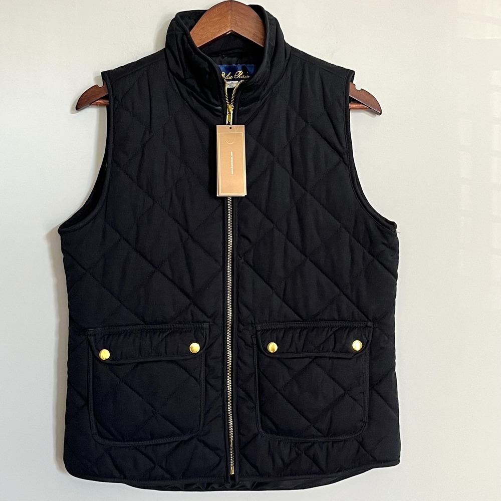 Blue Rain Francesca's Women Black Quilted Zip Up Vest Gold Hardware NWT LG